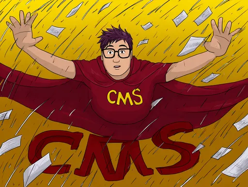 A super hero named CMS wearing his uniform