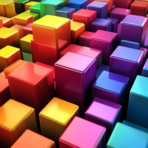 Multiple cubes in different colors and sizes