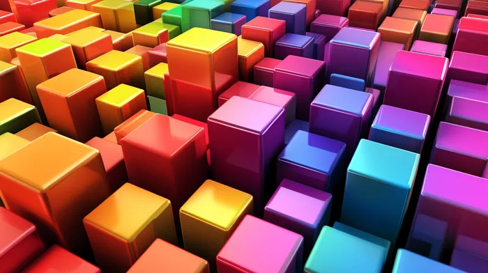 Multiple cubes in different colors and sizes