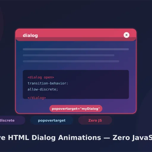 A stylized illustration of a dialog element with CSS transition-behavior code snippet