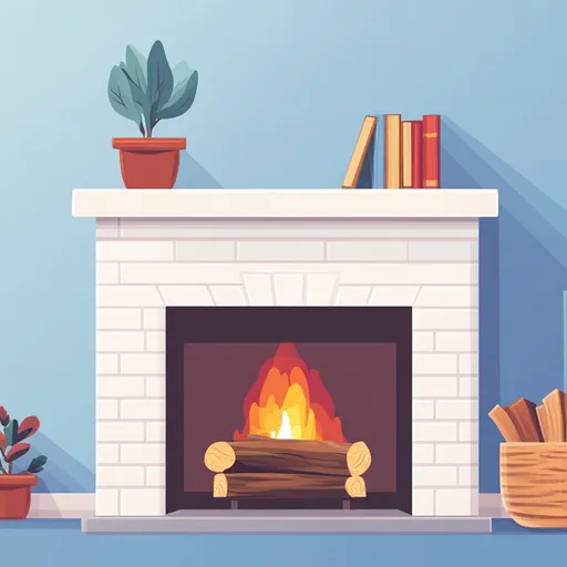 A fireplace in cartoonish style