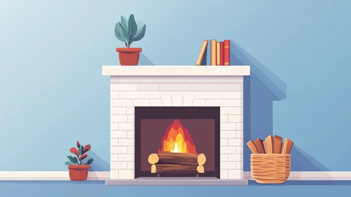 A fireplace in cartoonish style