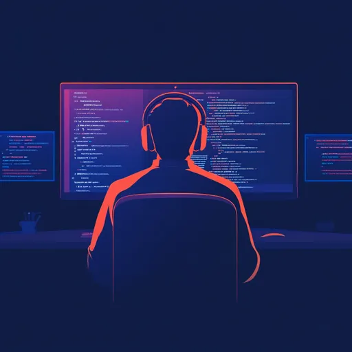 A js developer working on a project in front of the screen