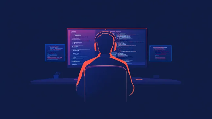 A js developer working on a project in front of the screen