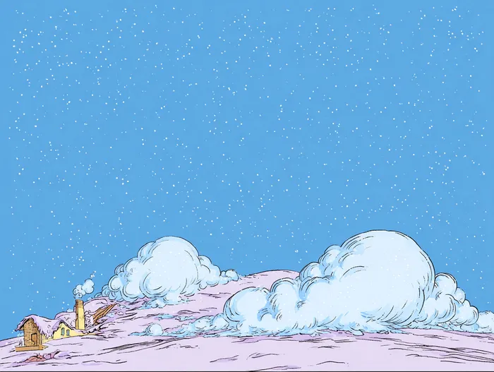 Snow falling from the sky on a mountain landscape with a house